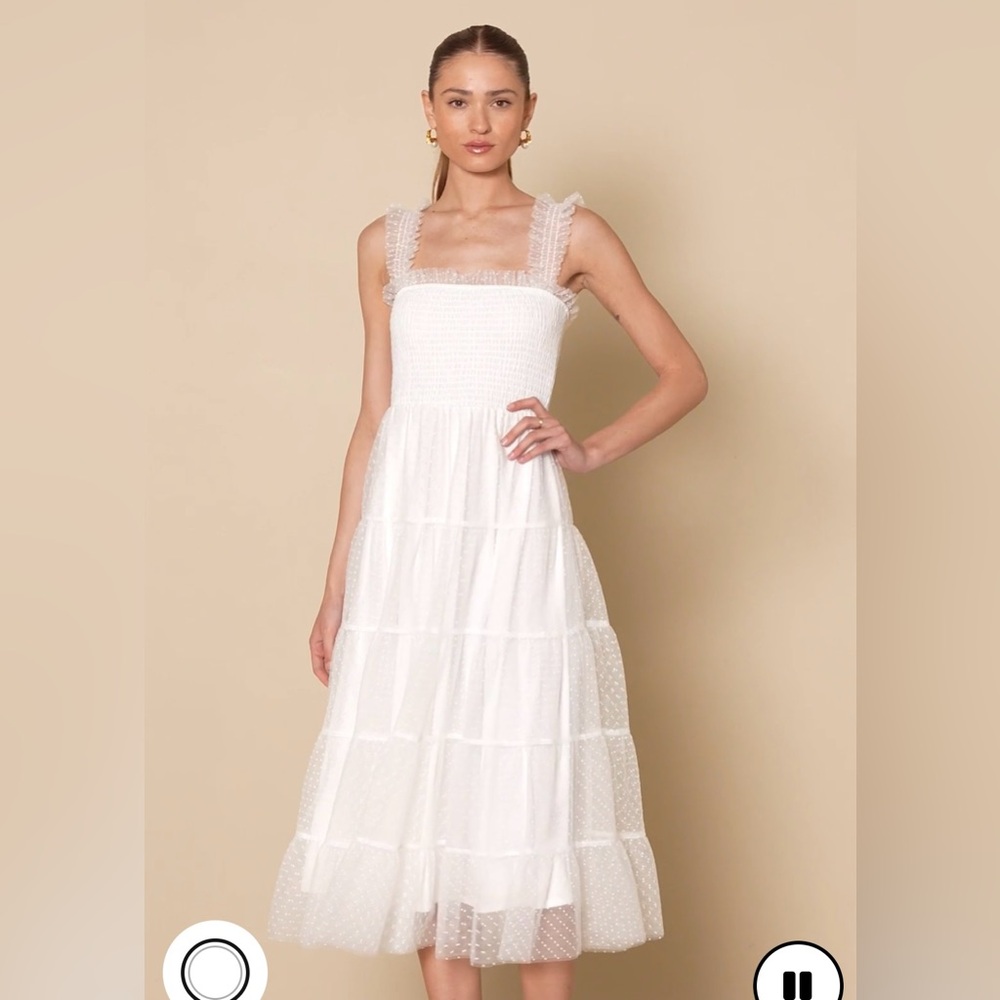 Darling Dancer White Swiss Dot Ruffled Tiered Mini Dress